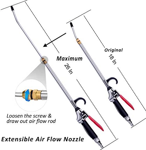 High Volume Powerful Air Blow Gun with Extensible Air Flow Nozzle, Pneumatic Air Compressor Accessories Blower Tool, Maximum Extended to 26 Inch Blower Gun with Anti-slip Rubber Coated Metal Handle