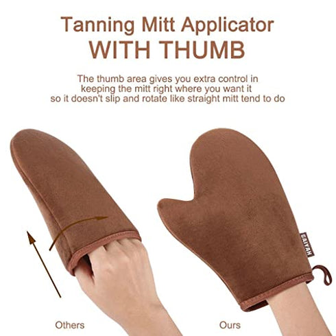 GAIYAH Self Tanning Mitt Applicator Kit, With Back Lotion Applicators For Your Back, Exfoliator Glove and Finger Face Mitt