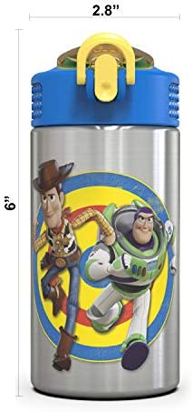 Zak Designs Toy Story 4 Buzz & Woody 15.5 ounce Water Bottle, Non-BPA with One Hand Operation Action Lid and Built-in Carrying Loop, with Straw is Perfect for Kids