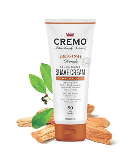 Cremo Barber Grade Sandalwood Shave Cream, Astonishingly Superior Ultra-Slick Shaving Cream Fights Nicks, Cuts and Razor Burn, 6 Fl Oz