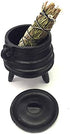 New Age Imports, Inc. Cast Iron Cauldron w/handle & lid, ideal for smudging, incense burning, ritual purpose, decoration, halloween decoration, candle holder, etc. (Ribbed Style 4" High, 2.25" Dia)