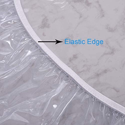 Clear Round Vinyl Fitted Tablecloth Waterproof Oilcloth Heavy Duty Elasticized Table Cover Elastic Edge Design Plastic Tablecloth Protector For Round Table (Small Round Fits Table up 40"-44" Diameter)