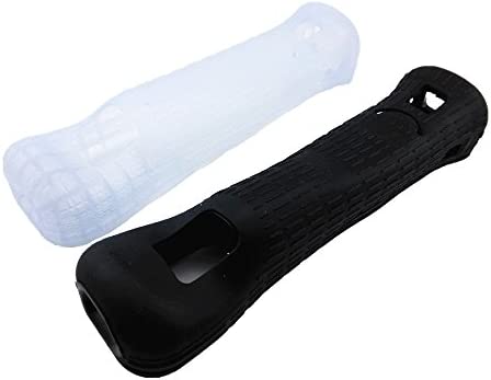yueton 2pcs Black and White Replacement Extended Silicone Protective Skin Case Cover for Nintendo Wii Motion Plus Remote Controller