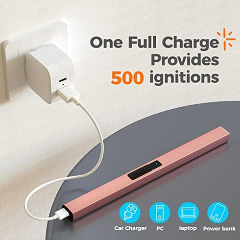 Bswalf Lighter Candle Lighter, Electric Lighter USB Rechargeable Lighters Have Triple Safety and LED Battery Display, Windproof Flameless Plasma Arc Lighter for Candle Camping Grill (Rose Gold)