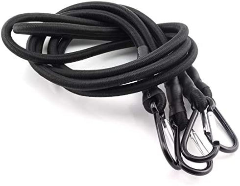 2pcs 48x1/3 Inch Bungee Cord with Hook Heavy Duty Straps 2 Climbing Hooks Strong Elastic Rope Shock Cord Tie Down Set Black