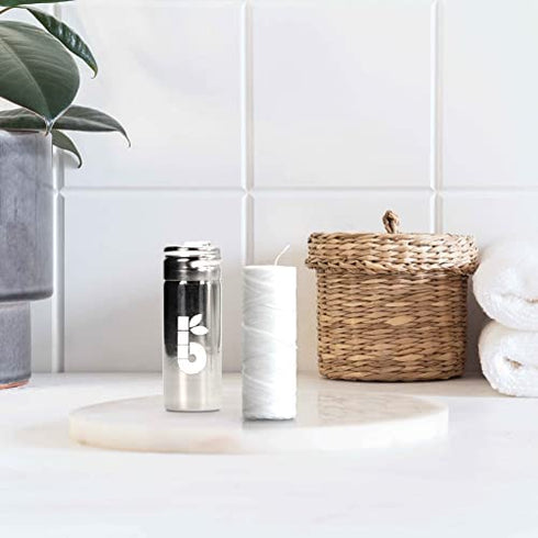 Natural Silk Dental Floss | Candelilla Wax Tooth Floss | Natural Dental Tape | Plastic Free Dental Floss | Eco Floss | Stainless Steel Dispenser | Zero Waste Floss | Silk Floss | Mint | 55 yd | Bambaw