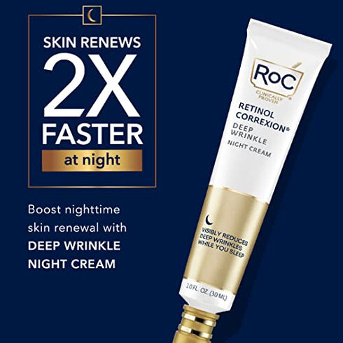 RoC Retinol Correxion Deep Wrinkle Anti-Aging Night Cream, Daily Face Moisturizer with Shea Butter, Glycolic Acid and Squalane, Skin Care Treatment, 1 Ounce