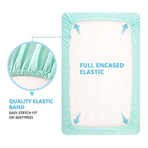 TILLYOU 2 Pack Mini Crib Sheets - Fitted Crib Sheet for Stretchy Jersey Knit Portable Mini Crib, Play Yard, Playpen, Playard Bedding Sheet for Boy Girl, Light Green & Light Gray