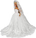BARWA White Wedding Dress with Long Veil Evening Party Princess White Lace Gown Dress for 11.5 Inch Girl Doll