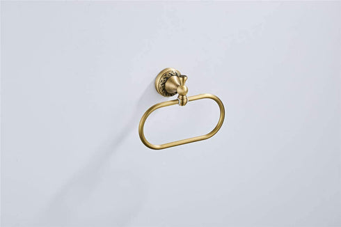 Flybath Oval Towel Ring Antique Brass Exquisite Pattern Carving Hanger Hand Towel Holder for Bathroom Kitchen Accessories Wall Mounted, Brushed Bronze