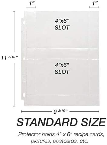 Samsill Recipe Card Page Protectors for 8.5 x 11 Recipe Binder, 4 x 6 Pockets, 2 Pockets, 50 Count, Recipe Book Pocket Page Refill Sheets, Side Margin Loading, for 8.5 x 11 Standard 3 Ring Binders