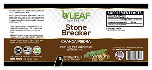 Stone Breaker Chanca Piedra Extract 1000mg - Urinary Tract and Gallbladder Support - 100 Vegetarian Capsules by B’Leaf Nature