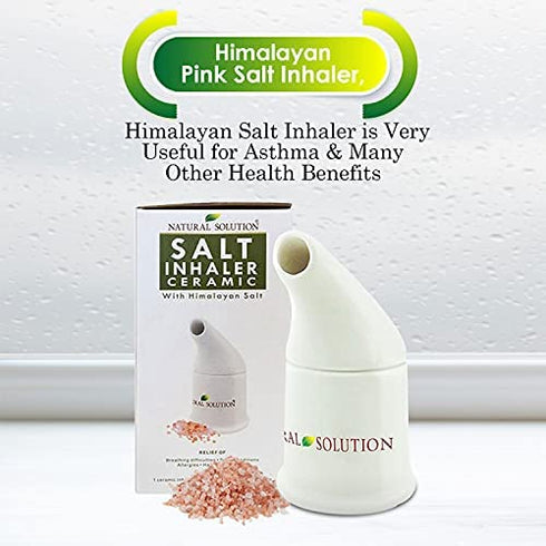 Natural Solution Ceramic Salt Inhaler with 2 Himalayan Pink Salt Refills, Relief Breathing Congestion, White