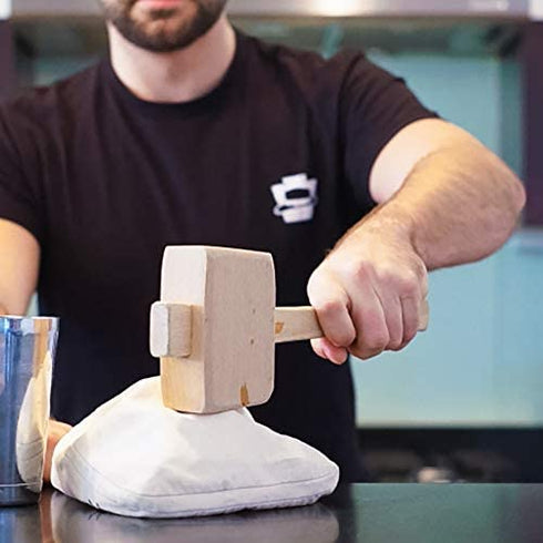 Pack of 2 Professional Lewis Bags and 1 Piece Ice Mallet,1pc Muddler Bar Tool Set Reusable Canvas Crushed Ice Bags for Home Party Bar Kitchen Dried Ice Crushing