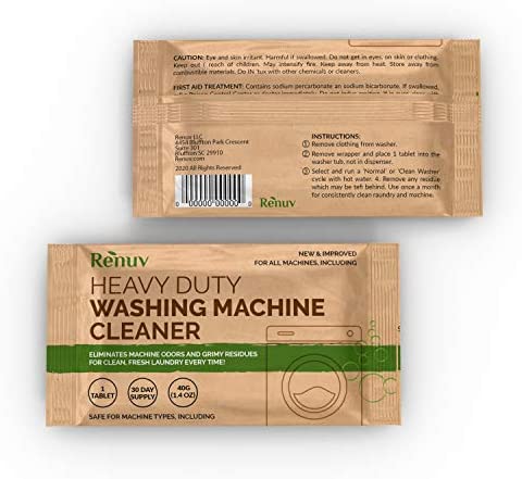 Renuv Washing Machine Cleaner For Front Load, Top Load or HE, Slow Dissolving Huge 40g Eco Friendly Tablets For Maximum Effect Deep Clean Your Washer Where Others Fail