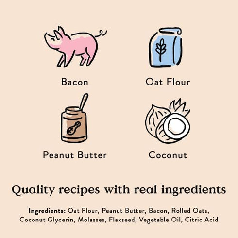 Bocce's Bakery Oven Baked Bac'n Nutty Treats for Dogs, Wheat-Free Everyday Dog Treats, Made with Real Ingredients, Baked in The USA, All-Natural Soft & Chewy Cookies, PB & Bacon Recipe, 6 oz