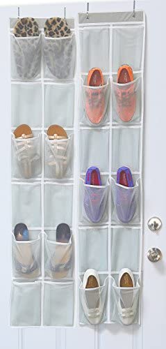 SimpleHouseware 24 Pockets - 2PK 12 Large Pockets Over Door Hanging Shoe Organizer, Grey