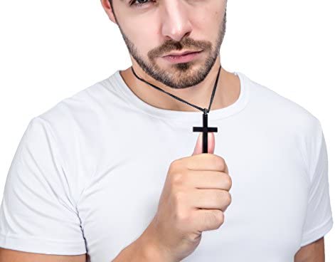 Jstyle Stainless Steel Chain Black Cross Necklace for Men Women, 24 Inch