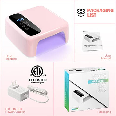 BETE Cordless Led Nail Lamp, Wireless Nail Dryer, 72W Rechargeable Led Nail Light, Portable Gel UV Led Nail Lamp with 4 Timer Setting Sensor and LCD Display, Professional Led Nail Lamp for Gel Polish
