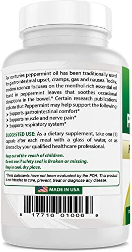 Best Naturals Peppermint Oil Bowel Soothing Dietary Supplement, 250 mg, 120 Count
