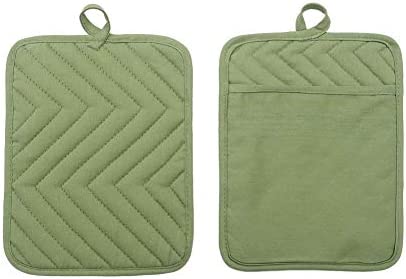 Anyi Pot Holders for Kitchen Heat Resistant, Cotton Hot Pads for Kitchen Counter Table, Green Kitchen Pot Holders with Pocket