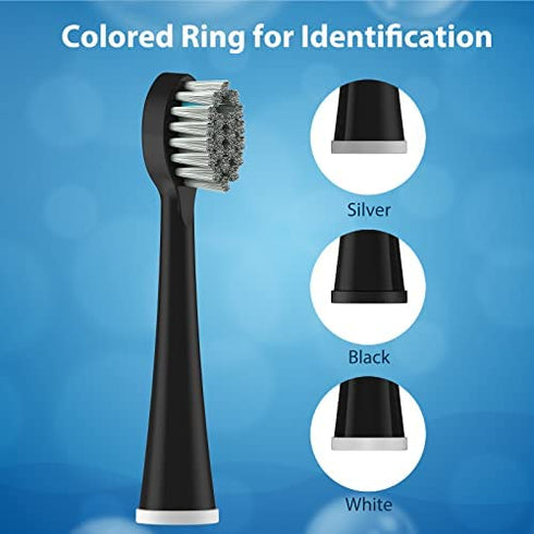 Replacement Flossing Toothbrush Heads - Compact Floss Brush Head with Crystal Cap- 3 Count - Black
