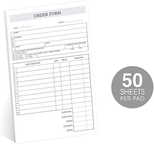 Simply Classic 2-Part Carbonless Order Form Pad / 50 Sets / 5.5" x 8.5" Carbon Copy Purchase Sales Receipt Book