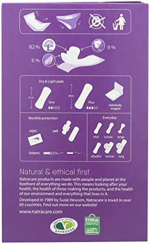Natracare Dry & Light, Slim, Natural and Absorbent Pads with Organic Cotton Cover for Light Urinary Incontinence (1 Pack, 20 Pads Total)