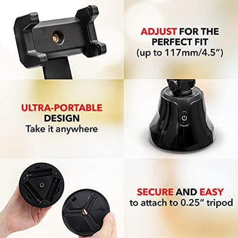 Snapshot Auto Tracking Phone Holder - Auto Face Tracking Tripod for iPhone and Android | 360-Degree Face Tracking Phone Holder | Motion Sensing Phone Stand for Live Streaming, Vlogging, and More