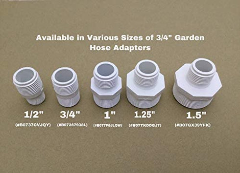 Van Enterprises PVC Garden Hose Adapter (Male 1.25" NPT x 3/4" GHT) for Sump Pump and Pool Pump Hose (Available 1.5" and 1.25" Adapters)