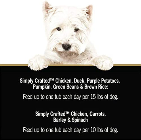 Cesar Simply Crafted Adult Soft Wet Dog Food Meal Topper Variety Pack, Chicken, Duck, Purple Potatoes, Pumpkin, Green Beans & Brown Rice and Chicken, Carrots, Barley & Spinach, (8) 1.3 oz. Tubs