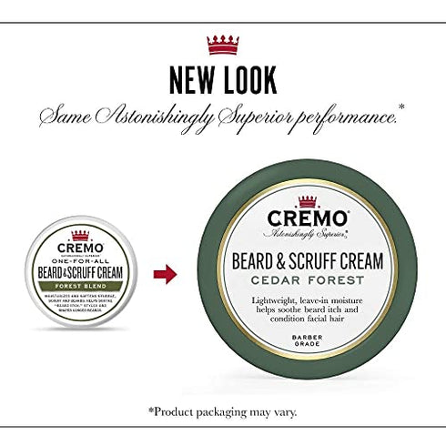 Cremo Beard & Scruff Cream, Cedar Forest, 4 oz - Soothe Beard Itch, Condition and Offer Light-Hold Styling for Stubble and Scruff (Product Packaging May Vary)