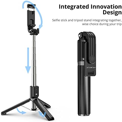 ATUMTEK 40" Selfie Stick Tripod, Extendable Bluetooth Selfie Stick with Wireless Remote for iPhone 13/12/12 Pro/11/11 Pro/XS/XR/X/8/7 Plus, Samsung, Google, LG, Sony, Huawei Smartphones, Black