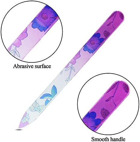 3 Pack Glass Nail File, EAONE Crystal Nail Files with Case Gradient Colorful Printed, Two Sided Etched Filing Surface Finger Nail Files, Professional Manicure Nail Care Czech Glass File