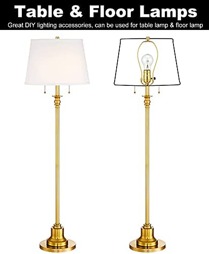 8 Inch Detachable Lamp Shade Harp Holder for Table and Floor Lamps, 2 Set Heavy Duty Lamp Shade Bracket with 3/8 Standard Saddle and Lamp Finial, Polished Brass