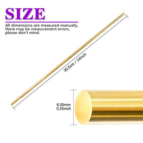 Swpeet 2Pcs 1/4 Inch in Diameter 14 inch in Length Brass Solid Round Rod Lathe Bar Stock Kit, Perfect for Various Shaft, Miniature Axle, Model Plane, Model Ship, Model Cars