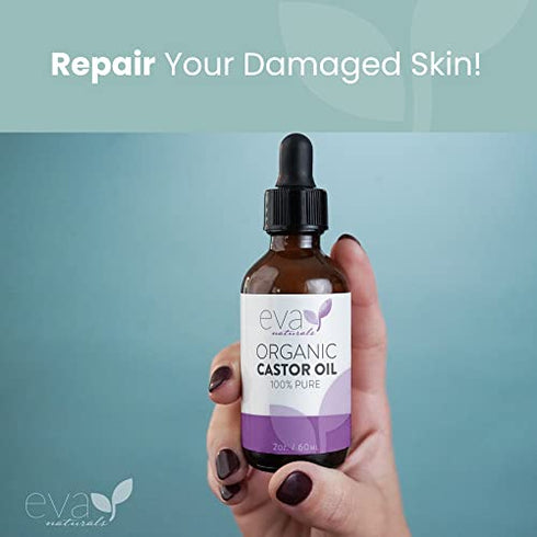 Eva Naturals Organic Castor Oil (60ml) - Promotes Hair, Eyebrow and Eyelash Growth - Diminishes Wrinkles and Signs of Aging - Hydrates and Nourishes Skin - 100% Pure - Cold Pressed, Premium Quality