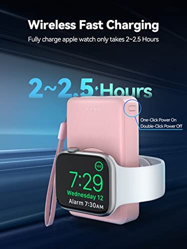LVFAN 4000mAh Portable Charger for Apple Watch Series 8 7 6 5 4 3 2 1, iWatch Charger Power Bank Wireless Magnetic Battery Pack Travel Keychain Accessories Charger for Apple Watch SE Ultra, Pink