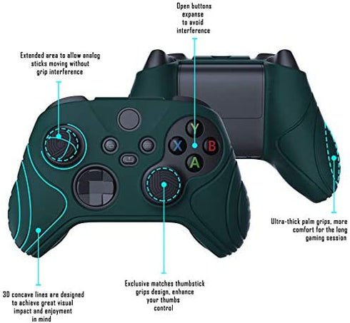 eXtremeRate PlayVital Samurai Edition Racing Green Anti-Slip Controller Grip Silicone Skin, Ergonomic Soft Rubber Protective Case Cover for Xbox Series S/X Controller with Black Thumb Stick Caps