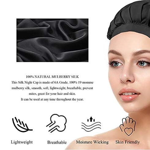 Utukky 100% Mulberry Silk Bonnet, Natural 19 Momme Silk Night Cap Hair Bonnet Sleeping Silk Sleep Hat for Women Hair Care