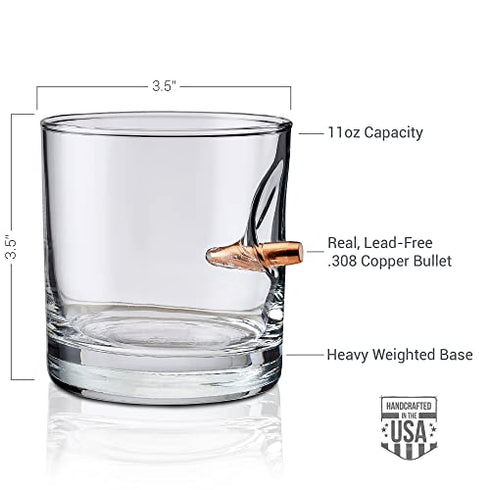The Original BenShot Bullet Rocks Glass with Real .308 Bullet - 11oz | Made in the USA