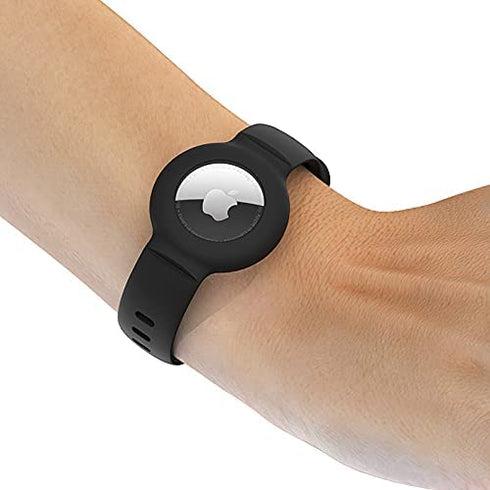(2 Pack) Kids / Adults Anti-Lost Bracelet for AirTag, iZi Way Soft Silicone Wristband Watch Band Protective Case Cover Holder for Apple Air Tag Tracker - Black