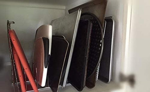 Slideep Lid Organizer, Kitchen Dish Plate Storage Organizer and Drying Rack, Bakeware Pot Lid Rack Holder Organizer, Pantry and Cabinet Holder,Set of 2
