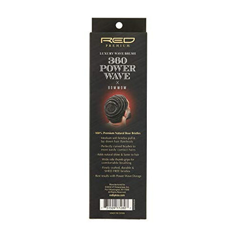 RED by KISS 360 Power Wave X Bow Wow Curved Wave Boar Brush 100% Natural Medium Soft Bristles