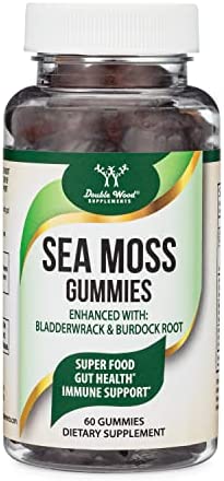 Sea Moss Gummies for Adults Max Strength 3,000mg (60 Irish Sea Moss Gel Gummies Enhanced with Bladderwrack and Burdock Root) Superfood Gummies for Immune Support by Double Wood Supplements
