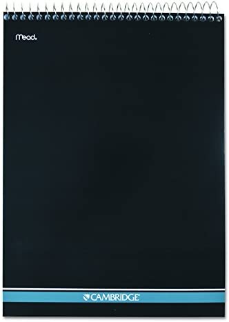 Mead Cambridge Notebook, Top Wirebound Spiral Notebook, College Ruled Memo NotePad, Stiff Back, Durable Cover Business Journal, 8-1/2" x 11", 70 Double-Sided Sheets, Navy (59882), White