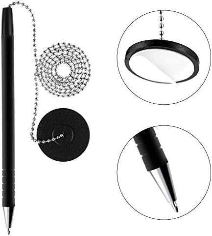 Secure Pen with Adhesive Pen Chain and Security Pen Holder for Home Office Supplies, Black Ink (6 Pieces)