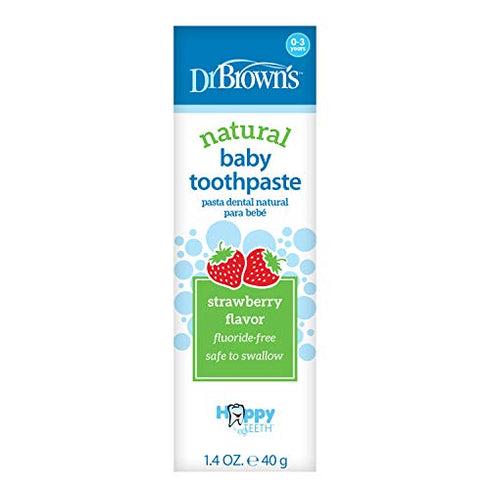 Dr. Brown's Baby Toothpaste, Strawberry Flavor Toddlers and Kids Love, Fluoride Free, Made in the USA, 0-3 years, 1.4oz