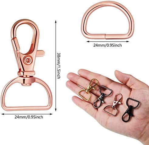 100 Pieces Swivel Clasps Snap Hooks and D Rings Keychain Clip Hook Lobster Claw Clasp for Keychain Making and Sewing Project (20 mm Outside Width) (24 mm Outside Width)