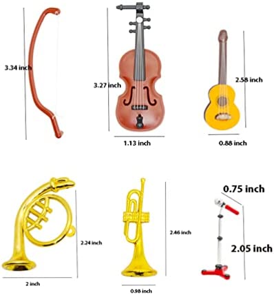 Hiawbon Miniature Musical Instrument Set Violin Guitar Piano Drum Trumpet Mini Figurine Ornament for Mini House Musical Room Furnishings